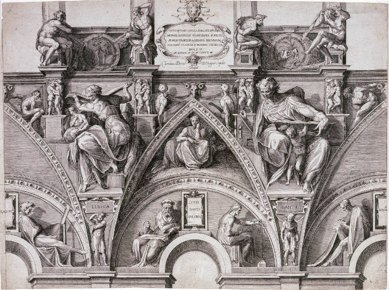 Compartment of the Sistine Ceiling with the Libica Sibyl and the Prophet Daniel, after Michelangelo