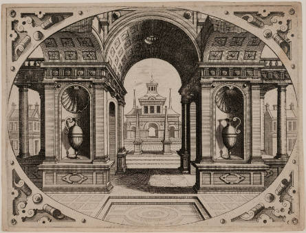 Plate 5 from Oval Architectural Perspective Views for Intarsia Work, after Hans Vredeman de Vries
