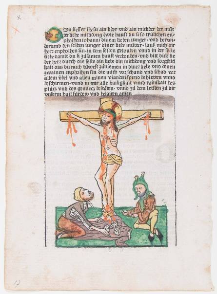 Geistliche Auslegung: Crucifixion with Two Soldiers Casting Lots (recto); and Crucifixion with the Lance and Sponge Bearers, the Virgin and St. John (verso)
