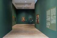 Installation view of "Painted Cloth: Fashion and Ritual in Colonial Latin America," Blanton Mus…