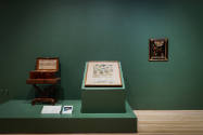 Installation view of "Painted Cloth: Fashion and Ritual in Colonial Latin America," Blanton Mus…