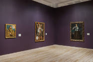 Installation view of "Painted Cloth: Fashion and Ritual in Colonial Latin America," Blanton Mus…