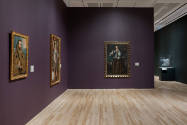 Installation view of "Painted Cloth: Fashion and Ritual in Colonial Latin America," Blanton Mus…