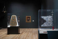 Installation view of "Painted Cloth: Fashion and Ritual in Colonial Latin America," Blanton Mus…