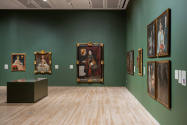 Installation view of "Painted Cloth: Fashion and Ritual in Colonial Latin America," Blanton Mus…