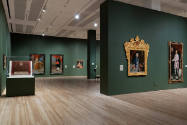 Installation view of "Painted Cloth: Fashion and Ritual in Colonial Latin America," Blanton Mus…