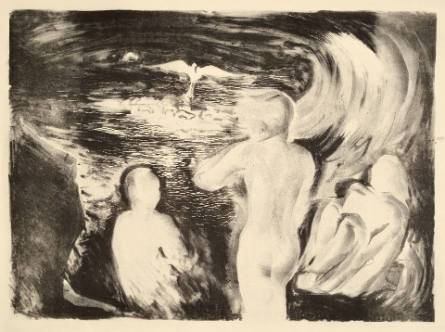 Untitled [Three nude figures with a bird]