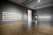 Installation view of "Oscar Muñoz: Invisibilia," Blanton Museum of Art, The University of Texas…