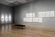 Installation view of "Oscar Muñoz: Invisibilia," Blanton Museum of Art, The University of Texas…