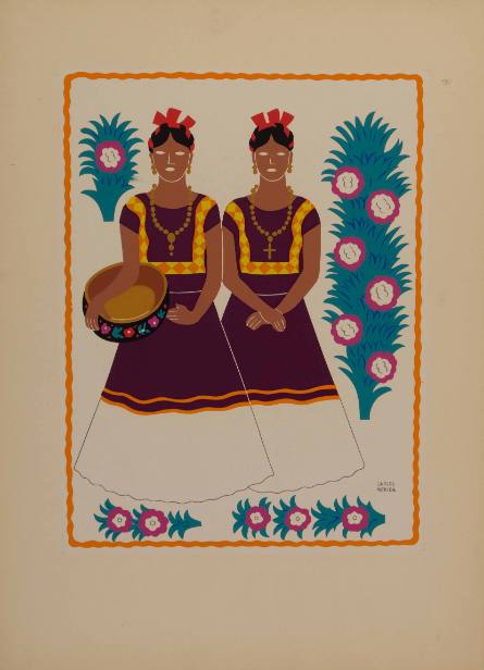 Two Tehuana women from the state of Oaxaca, plate 14 from "Trajes Regionales Mexicanos" (Regional Mexican Dress) 