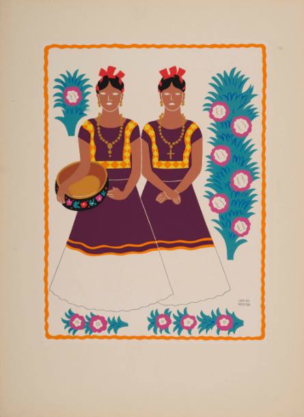 Two Tehuana women from the state of Oaxaca, plate 14 from "Trajes Regionales Mexicanos" (Regional Mexican Dress) 