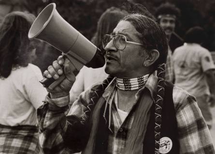 Raul Salinas with bullhorn. Anti-police brutality march. Austin, Texas