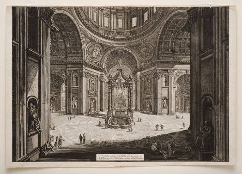 Veduta interna della Basilica di S. Pietro in Vaticano vicino alla Tribuna [Interior view of the Basilica of St. Peter's in the Vatican, near the Tribune], from Vedute di Roma [Views of Rome]