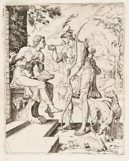 Esau Selling his Birthright to Jacob for a Pottage of Lentils, plate 1 from The Story of Jacob, after Maarten van Heemskerck