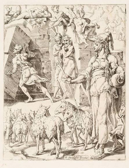 Jacob Rolling the Stone from the Well's Mouth, plate 5 from The Story of Jacob, after Maarten van Heemskerck