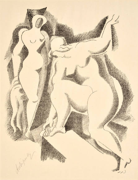 Zwei Weibliche Akte [Two Standing Nudes], from Bauhaus Drucke - Neue Europäische Graphik, 4te Mappe: Italienische Und Russische Künstler  [Bauhaus Prints - New European Graphics, 4th Portfolio: Italian and Russian Artists]