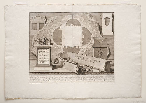 Pianta e Frammenti della Camera sepocrale esistente nella Vigna Casali a Porta S. Sebastiano [Plan and fragments from the tomb chamber in the Casali vineyards at Porta San Sebastiano], plate LV from Volume II of Le Antichità Romane [Roman Antiquities]