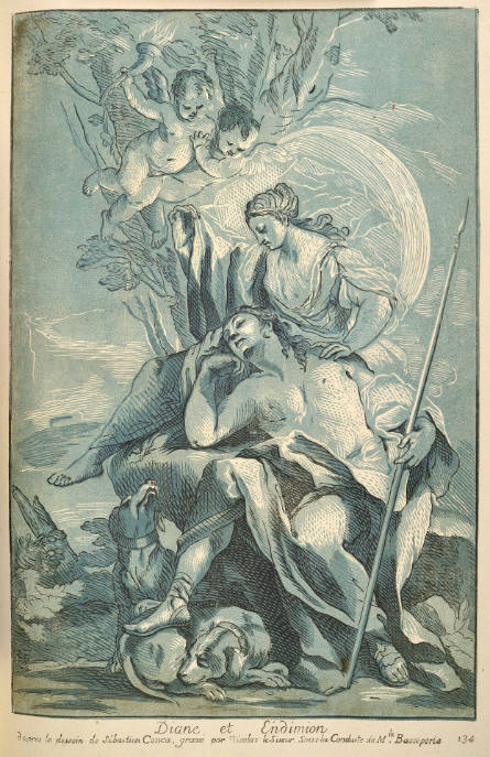 Diana and Endymion, after Sebastiano Conca, plate 134 from the Recueil d’estampes d’après les plus beaux tableaux et d’après les plus beaux dessins qui sont en France [Collection of Prints after the Most Beautiful Paintings and Drawings in France](the Cab