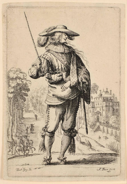 Gentleman Holding a Horse Whip, from Le Jardin de la noblesse françoise [The Garden of the French Nobility], after Jean de Saint-Igny