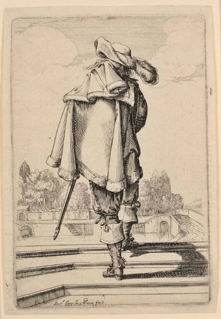 Gentleman Seen from Behind Mounting a Step, from Le Jardin de la noblesse françoise [The Garden of the French Nobility], after Jean de Saint-Igny

