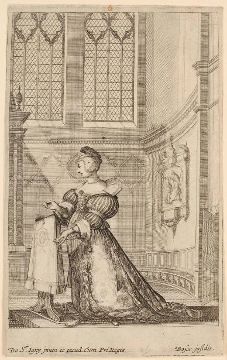 A Gentlewoman Kneeling in Prayer, from La Noblesse française à l'église [The French Nobility at Church], after Jean de Saint-Igny