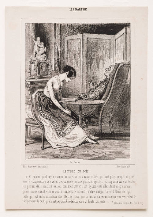 Lecture du soir [Evening reading], plate 4 from Les Martyrs [The Martyrs], in Le Charivari, 10 December 1840