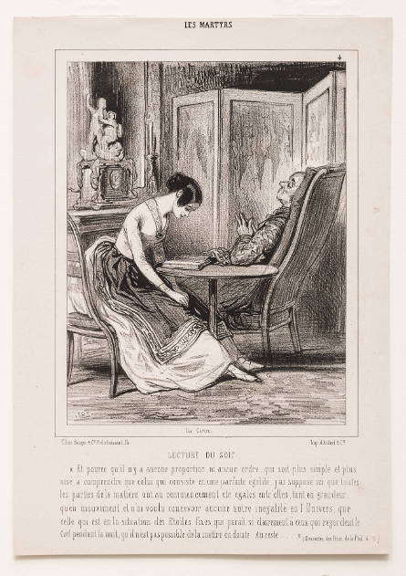 Lecture du soir [Evening reading], plate 4 from Les Martyrs [The Martyrs], in Le Charivari, 10 December 1840