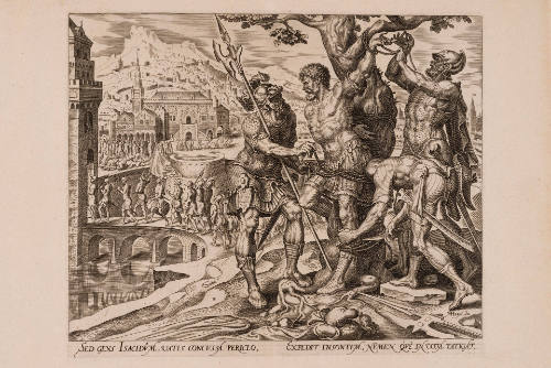 The Israelites Finding Achior Tied to a Tree, plate 2 from The Story of Judith and Holofernes, after Maarten van Heemskerck