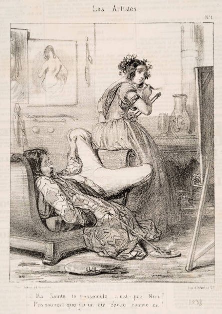 Ma sainte te ressemble, n’est pas [sic] Nini? [My saint resembles you, doesn’t it Nini?], plate 1 from Les Artistes, in Le Charivari, 6 May 1838