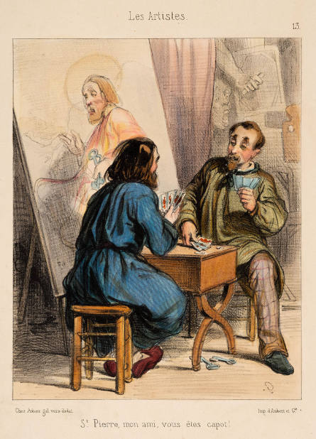 St. Pierre, mon ami, vous êtes capot! [St. Peter, my friend, you are finished!], plate 13 from Les Artistes, in Le Charivari, 9 September 1838