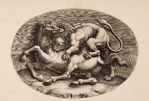 Lion Attacking a Horse, after Giulio Romano