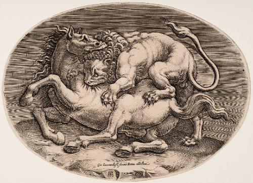 Lion Attacking a Horse, after Giulio Romano
