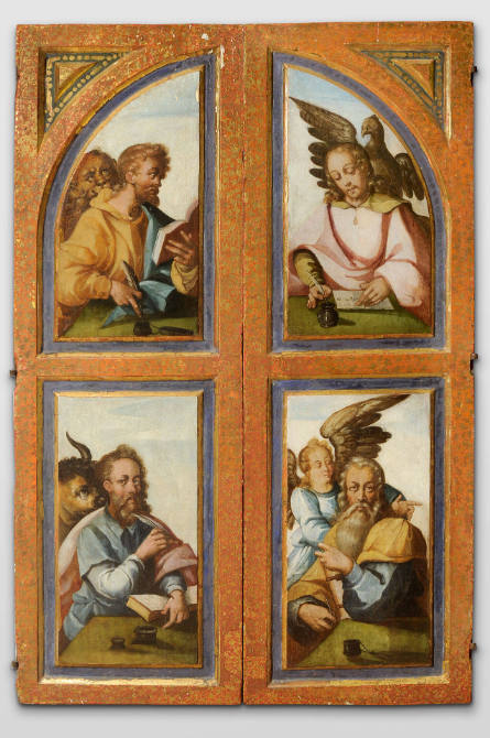 Puertas de tríptico con los cuatro evangelistas (verso) y San Pedro y San Pablo (anverso) [Triptych doors with the four Evangelists (front) and St. Peter and St. Paul (back)]