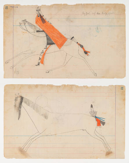 Schild Ledger Book: a) Galloping horse and rider; b) Galloping horse (decorated)
