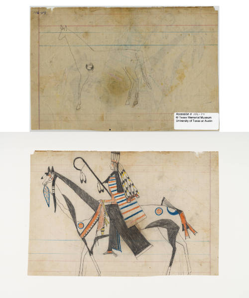 Schild Ledger Book: a) Pencil sketch of a horse; b) Well-dressed, mounted warrior