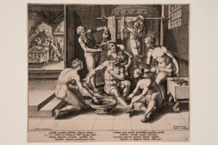 The Rich Man Bathing, Tended by Women, plate 2 from Parable of Lazarus and the Rich Man, after Maarten de Vos