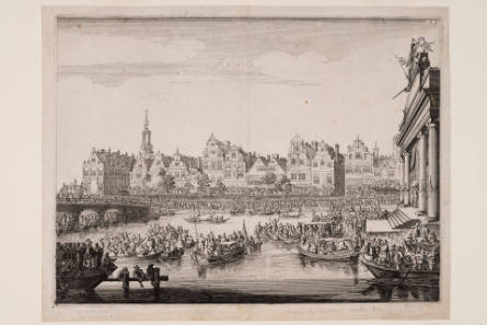 Procession on the Rokin with Theatre on Island at Right, after Simon de Vlieger, plate 14 from Festivals and Ceremonies Given to Maria de Medici by the City of Amsterdam