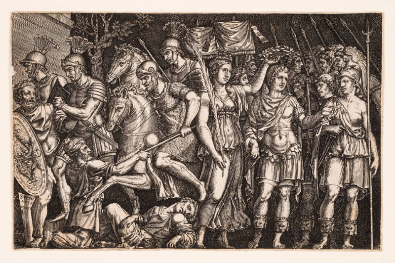 Trajan Entering the City of Rome and Victory, after Marcantonio Raimondi, after a relief on the Arch of Constantine