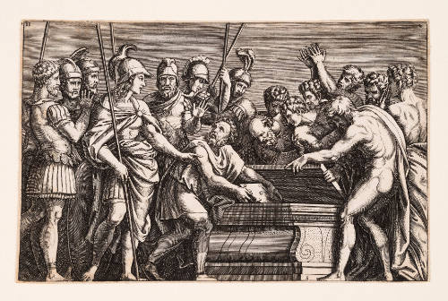 Alexander Placing Homeric Poems in Darius's Sarchophagus, after Marcantonio Raimondi, after the Antique